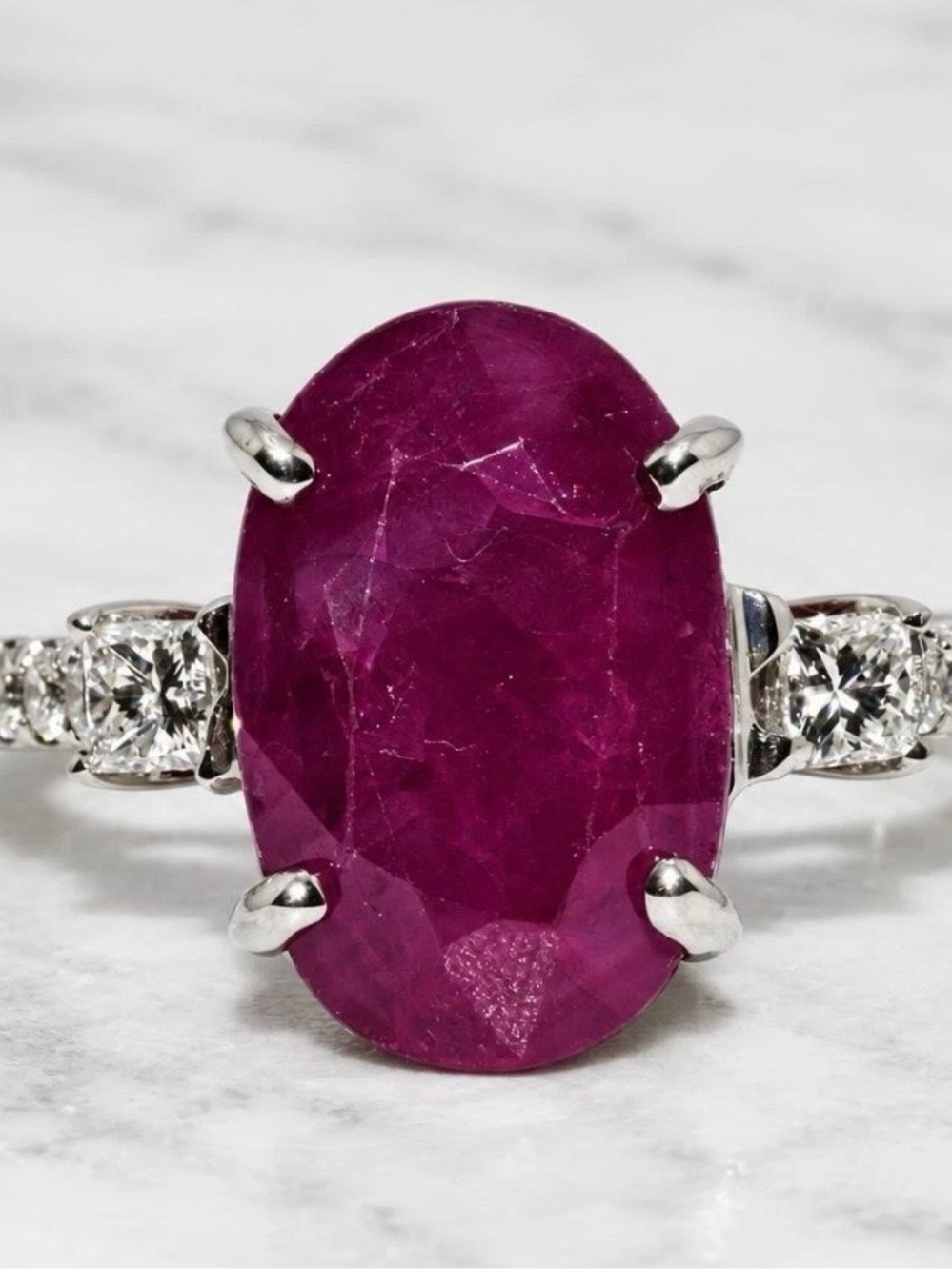 $11,000 14K White Gold 7.06CT Natural Burma Ruby & Natural Diamond